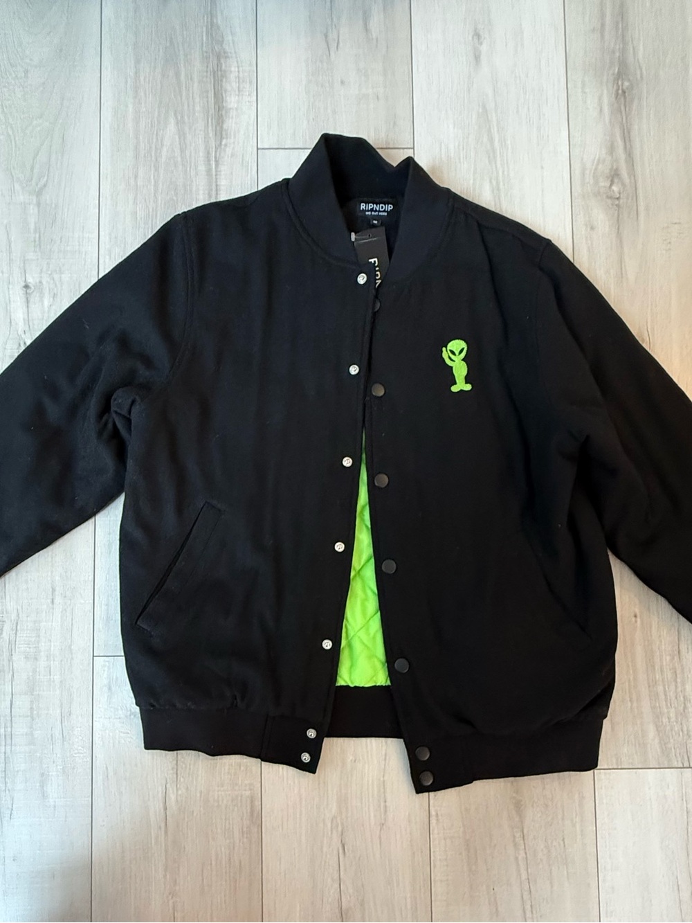 RIPNDIP Black Bomber Jacket with Neon Green Lining